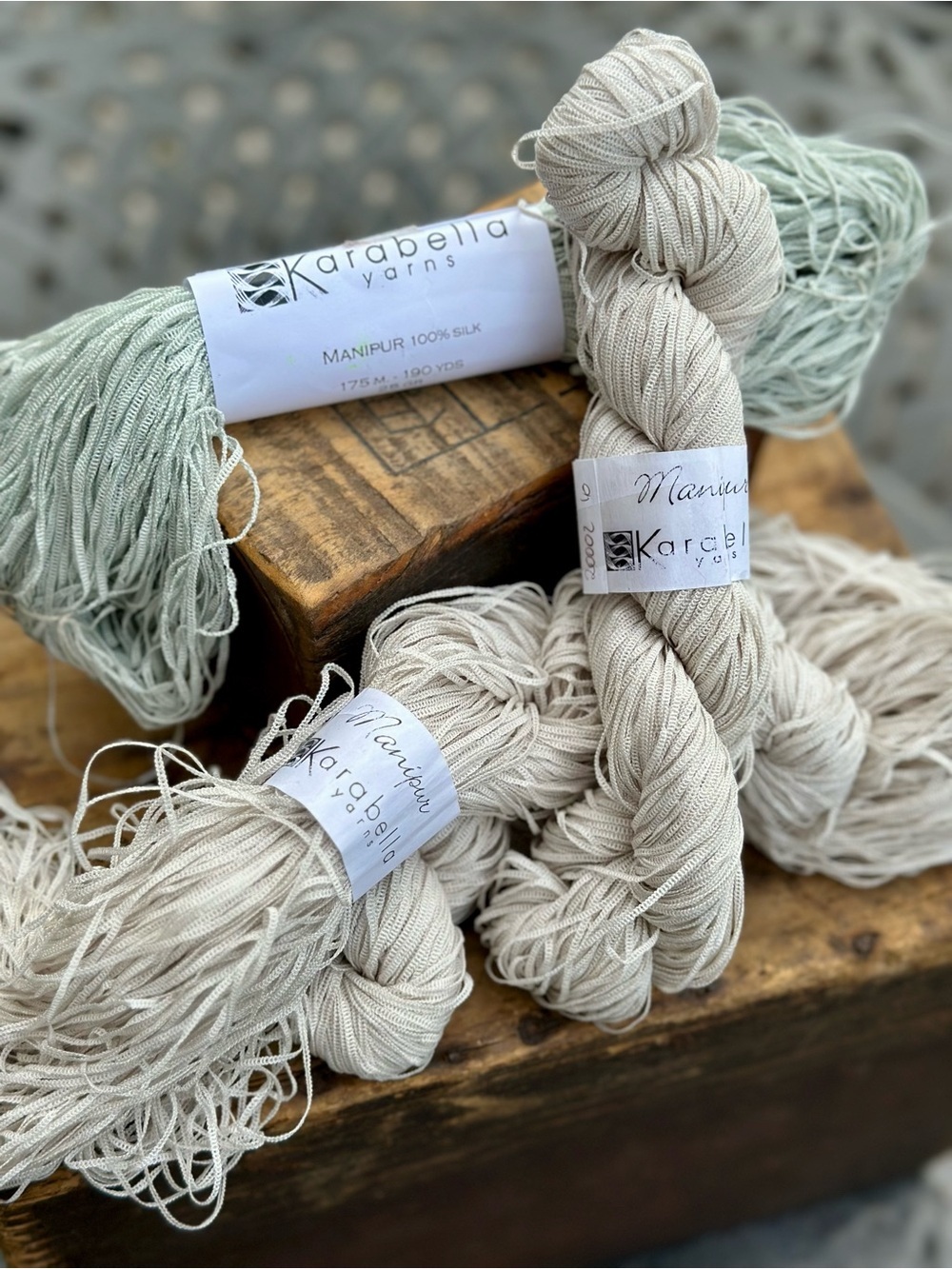 Karabella Manipur 100% Silk Yarn Lot 4 Skeins Ivory Mint Luxury